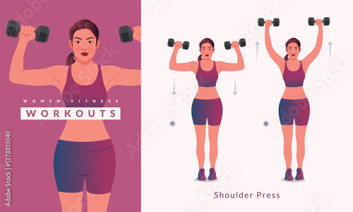 Shoulder Press exercise, Woman workout fitness, aerobic and exercises.