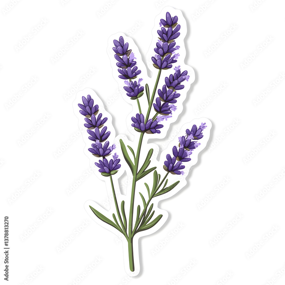 Fototapeta premium A beautiful illustration of a sprig of lavender with vibrant purple flowers, perfect for design and decor projects.