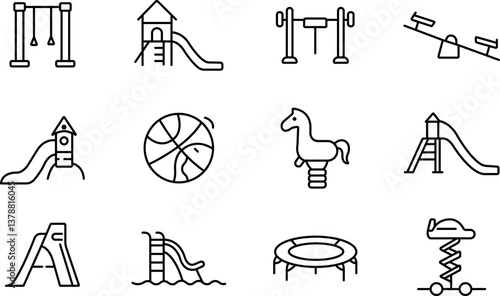 Kid Playground Icons Set – Editable Stroke Outline Collection