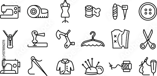 Sewing Thin Line Icons Set – Editable Stroke Outline Collection