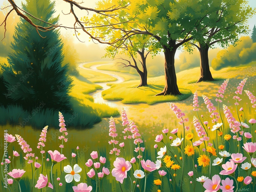 Fototapeta premium spring landscape with flowers