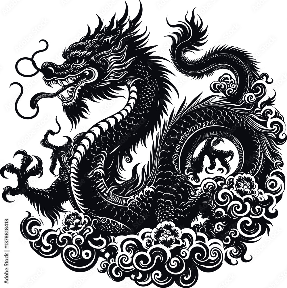 Black Chinese Dragon Without Background - Elegant Asian Symbol Black Chinese Dragon Without Background - Elegant Asian Symbol