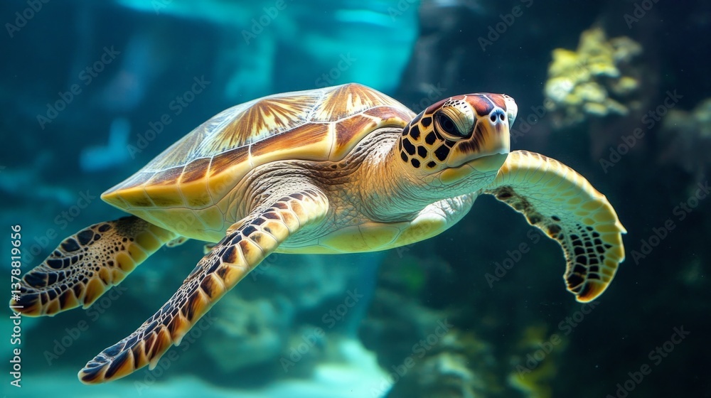 Fototapeta premium A turtle swimming in a clear ocean, emphasizing the conservation of marine life. generative ai