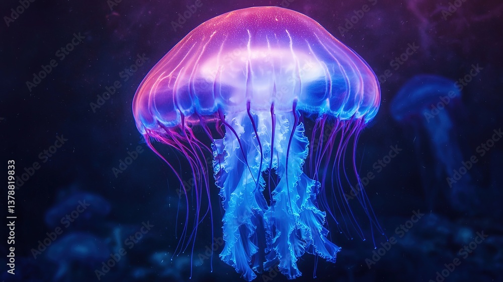 Mystical underwater photography close-up of a massive jellyfish in ethereal ocean depths Mystical underwater photography close-up of a massive jellyfish in ethereal ocean depths