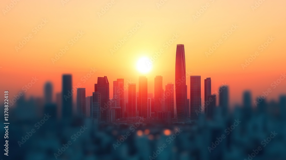 Dramatic sunset over city skyline in urban environment captured from a scenic viewpoint for visual impact Dramatic sunset over city skyline in urban environment captured from a scenic viewpoint for visual impact