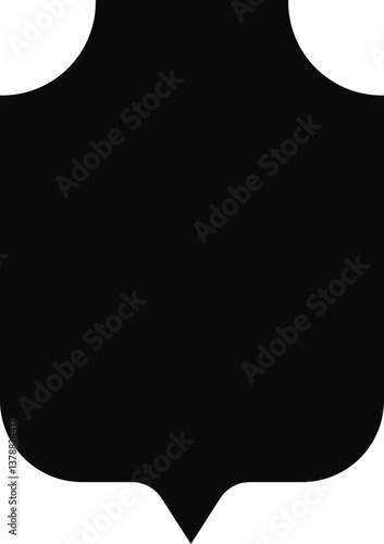 Black silhouette of a robust iron shield with reinforced edges and a defensive guard-like structure.