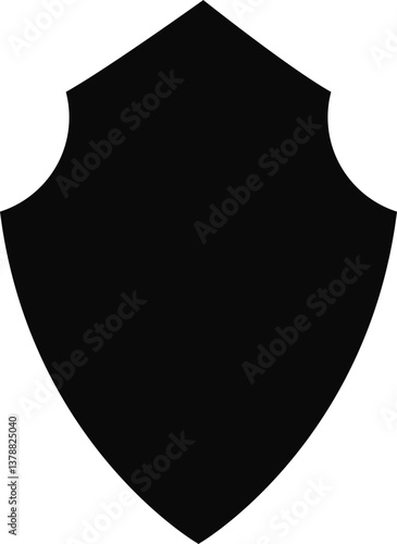 Solid black silhouette of a shield with imperial design features, symbolizing power and grandeur.