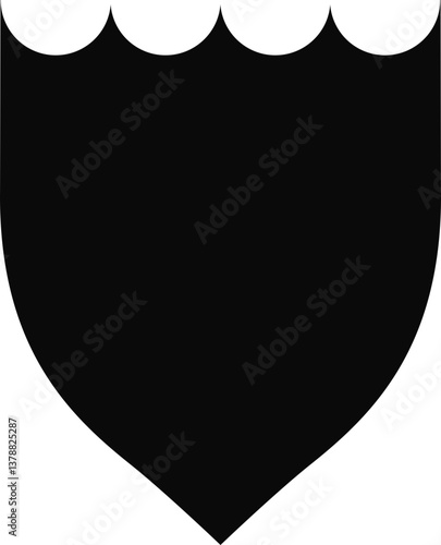 Solid black silhouette of a shield with a structured, armored appearance, representing fortified protection.