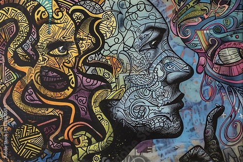 Wallpaper Mural A skeptical mind with intricate, analytical patterns and questioning symbols reflecting doubt and scrutiny Torontodigital.ca