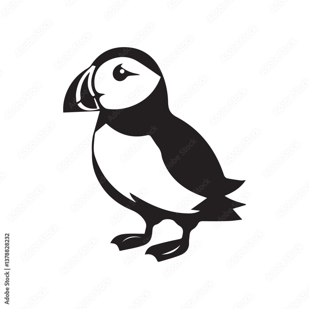 Naklejka premium Cute vector bird illustration, a black and white cartoon penguin on a snowy branch