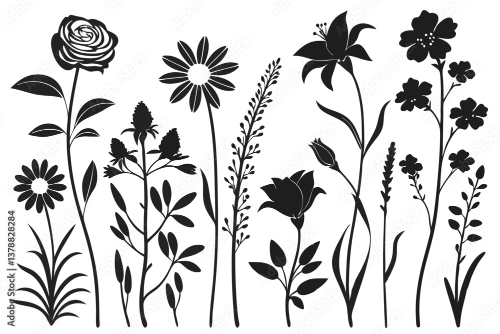 silhouette floral and flowers icon vector leaf design silhouette floral and flowers icon vector leaf design