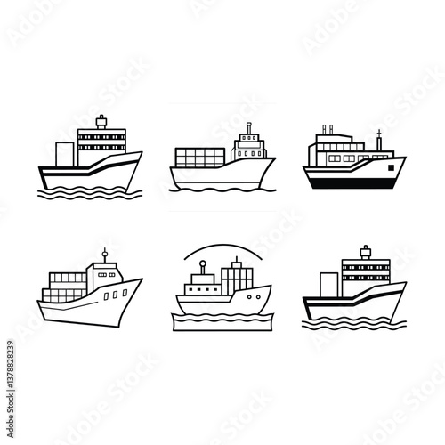 Cargo Ship Vector Illustration – Maritime Transport Clipart for Commercial Use