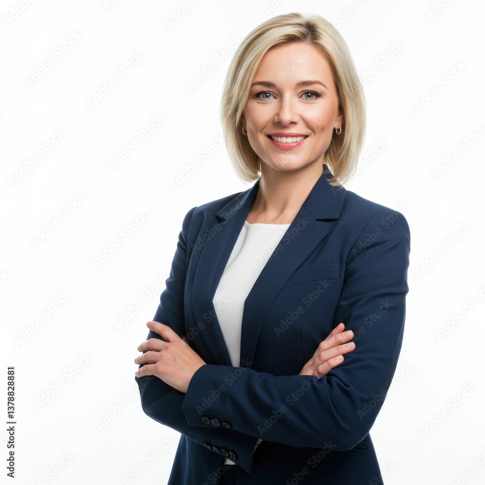 Shes one confident exec. Studio portrait of a successful businesswoman posing against isolated on White background Shes one confident exec. Studio portrait of a successful businesswoman posing against isolated on White background