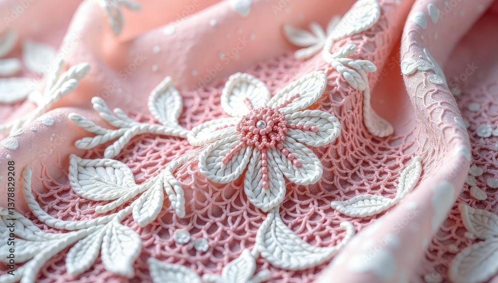 Obraz premium Intricate floral lace, delicate white threads, fabric, mesh