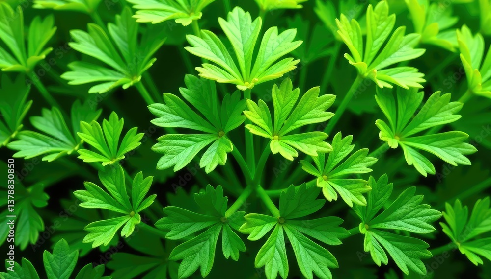 Parsley sprigs forming a repeating geometric design , food, nature Parsley sprigs forming a repeating geometric design , food, nature