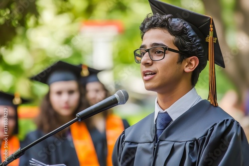 Young valedictorian delivers inspiring graduation speech.
