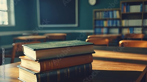 animation blackboard chalkboard books stacked background creating virtual classroom environment perfect back to school educational content designs education class school learning study