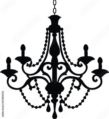 Chandelier silhouette vector, Classic hanging chandelier vector illustration
