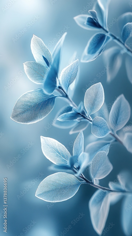 Close-up of delicate, light blue leaves in soft-focus outdoor setting Close-up of delicate, light blue leaves in soft-focus outdoor setting