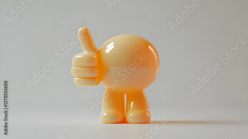 Yellow Thumbs Up Figurine Isolated on White Background Depicting Approval Agreement Success and Positive Reinforcement in a Studio Shot