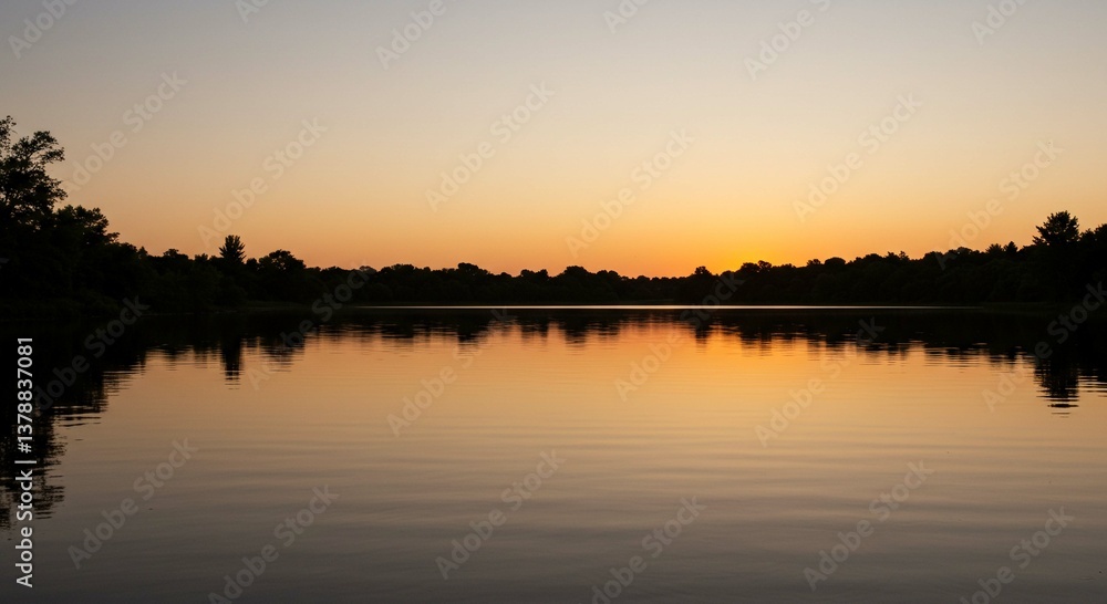 Serene Sunset over Calm Lake with Silhouetted Trees Peaceful Nature Scene Serene Sunset over Calm Lake with Silhouetted Trees Peaceful Nature Scene