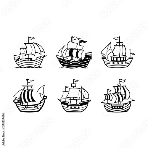 Vintage Pirate Ship Illustration – Nautical Adventure Vector Graphic