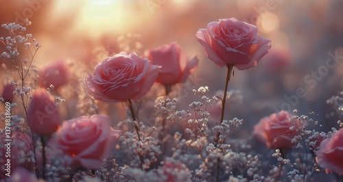 Vibrant Flowers in a Golden Sunset Creating a Breathtaking Natural Landscape