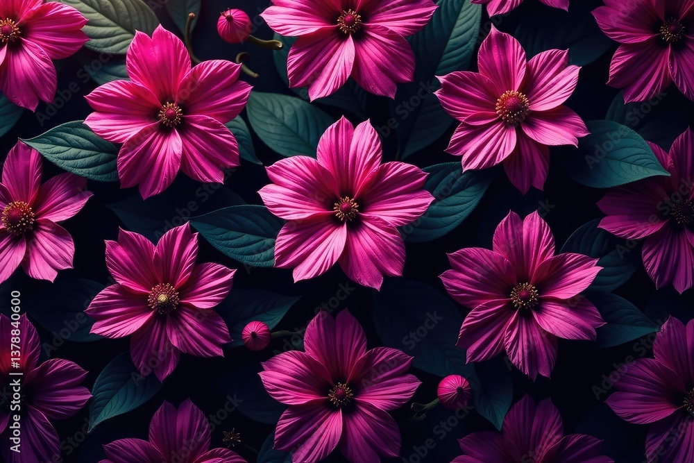 custom made wallpaper toronto digitalIntricate fuchsia flower motif, repeating pattern on dark background, floral, purple, stylish