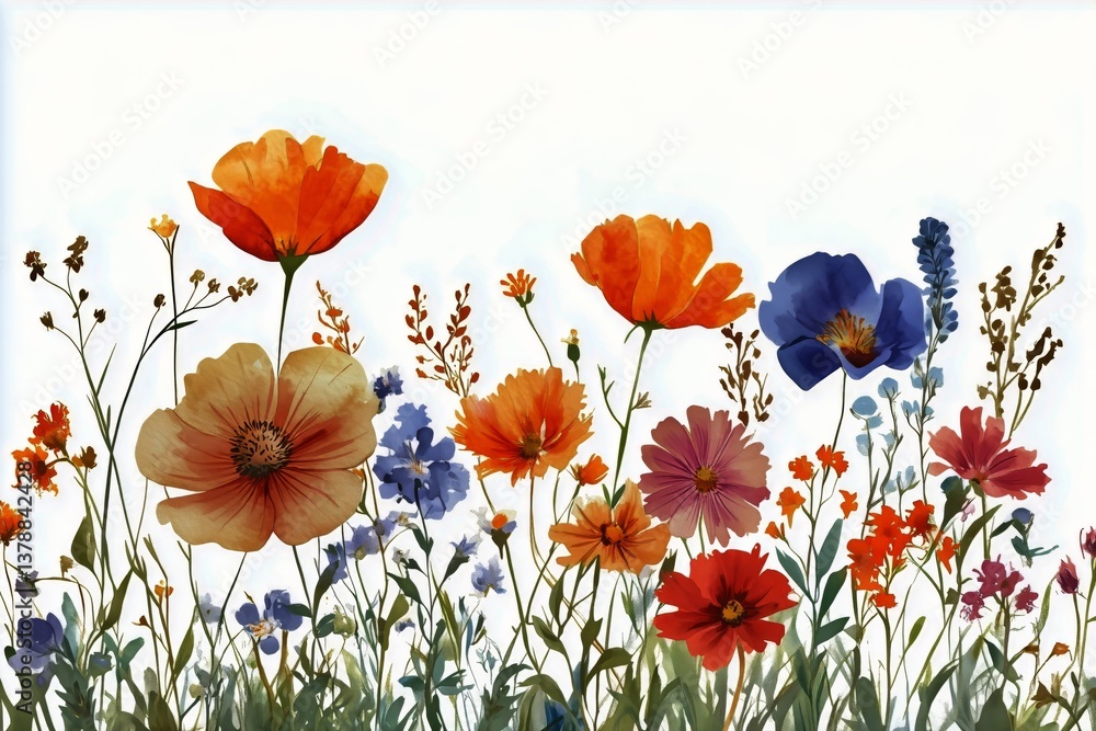 Fototapeta premium Vibrant Wildflower Garden in Full Bloom Showcasing Diverse Colors and Forms
