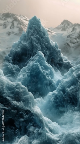 Majestic Icy Peaks Rise Against a Soft Twilight Sky in a Remote Mountainous L...