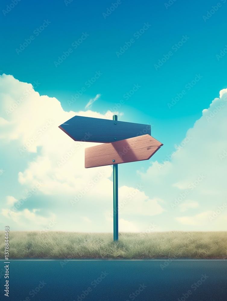 An arrow sign with a fork in the road indicates a decision An arrow sign with a fork in the road indicates a decision