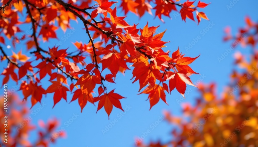 Crimson Leaves Falling Illustrate vibrant red and orange autumn leaves cascading from branches against a bright blue sky. Crimson Leaves Falling Illustrate vibrant red and orange autumn leaves cascading from branches against a bright blue sky.