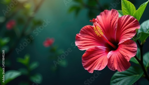 Wallpaper Mural Bold hibiscus blooms, vibrant tropical foliage, rich color palette , foliage, green, red Torontodigital.ca