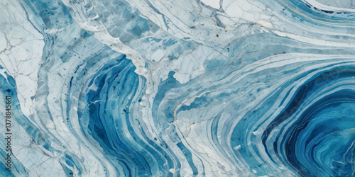 Beautiful soft blue sea water, ocean wave background. Soft blue and white hand printed creative marble texture ocean background.
