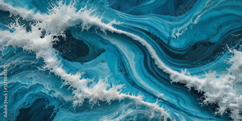 Vector watercolor ocean wave line blue and white background. Ocean sea art with natural template. Seamless soft blue ocean pattern wave water background.