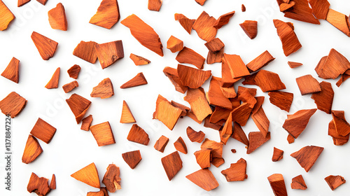 Whole sandalwood shavings in different sizes scattered