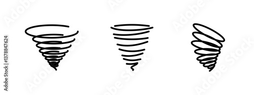 Tornado icon. Spiral vortex shape representing a twister vector illustration. Natural disaster symbol used in weather warnings, emergency alerts and meteorology applications.