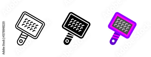 Pet grooming brush icon. Slicker brush with bristles for fur care vector illustration. Animal hygiene tool used for detangling and removing loose hair in pets like cats and dogs symbol.