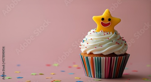 Delightful Star Cupcake Decorated With Vibrant Sprinkles on Pastel Background