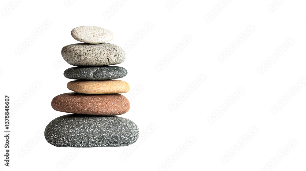 Balanced stone tower with smooth pebbles on a transparent background Balanced stone tower with smooth pebbles on a transparent background