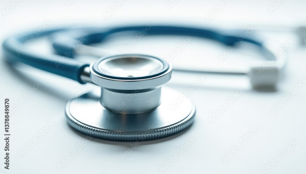 Close-up of a stethoscope on white background, veterinary context implied , exam, isolated Close-up of a stethoscope on white background, veterinary context implied , exam, isolated