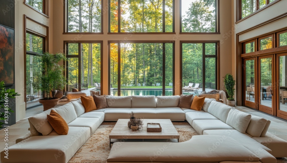 Luxurious, spacious living area with panoramic views Luxurious, spacious living area with panoramic views