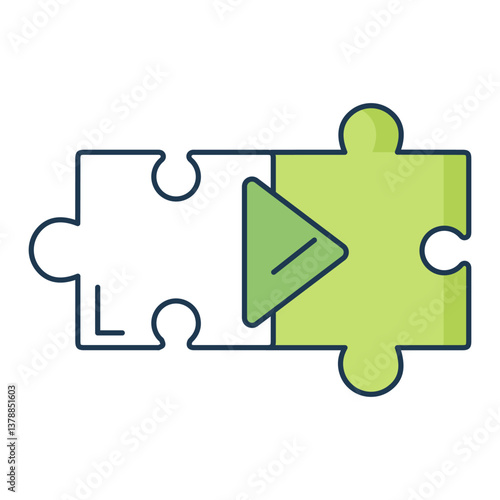 Play Puzzle Piece Icon representing media content integration, problem solving, and solution strategy.