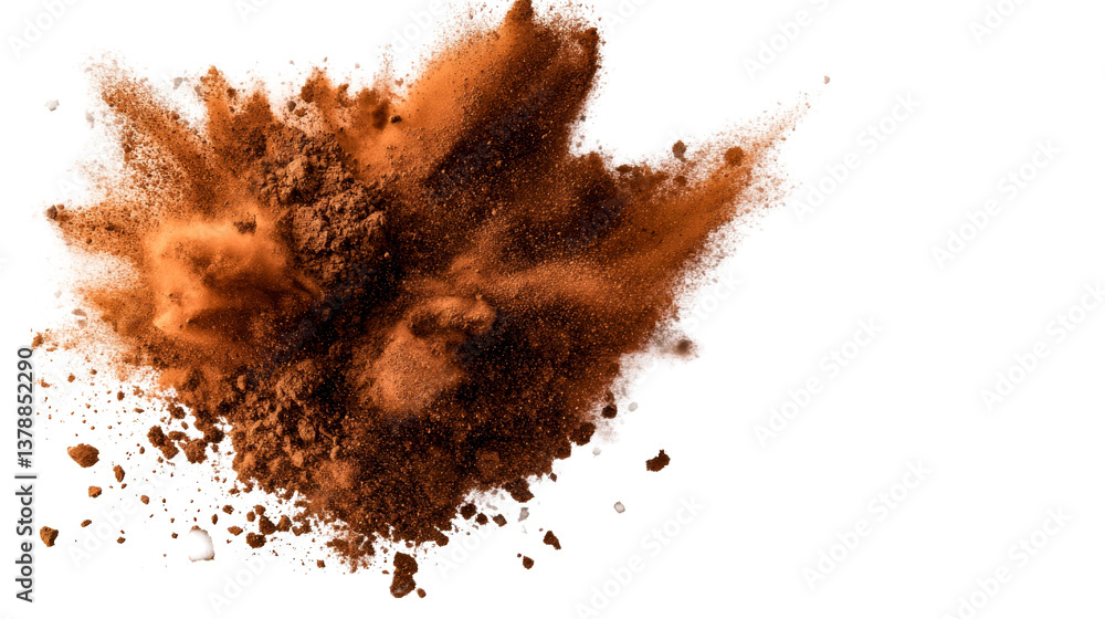 Cocoa powder cloud dispersing on clear background Cocoa powder cloud dispersing on clear background
