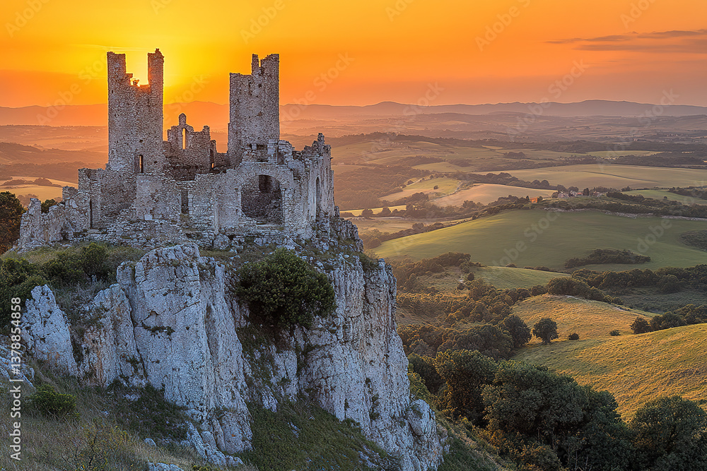 Fototapeta premium Sunset Over The Ancient Fortress