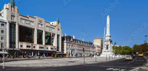 Lisbon, Portugal. Restauradores Square. Eden Hotel, Foz Palace, Monumento aos Restauradores Monument and Avenida da Liberdade Avenue.