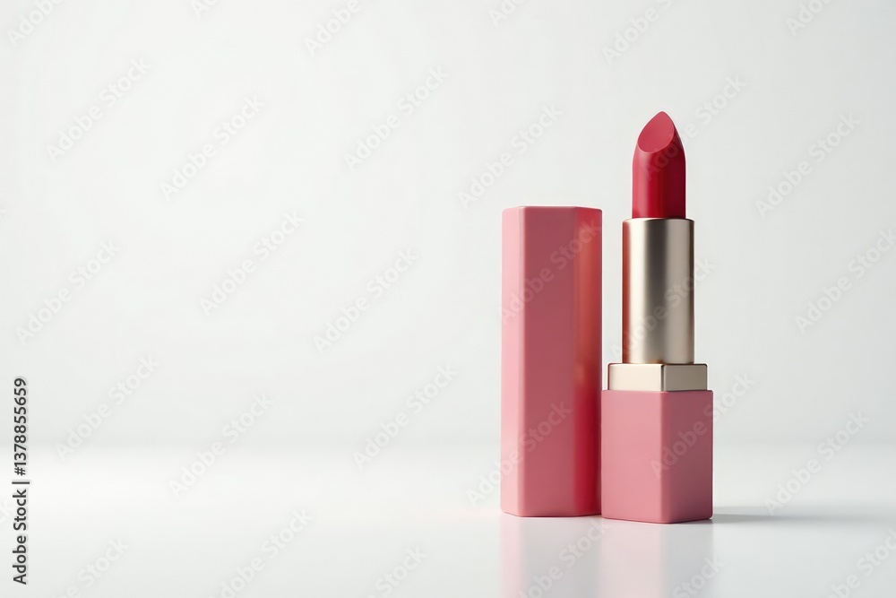 Elegant lipstick tube, pristine white backdrop, beauty, shade Elegant lipstick tube, pristine white backdrop, beauty, shade