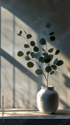Decorative Potted Plant With Soft Sunlight and Shadow in Modern Interior Setting