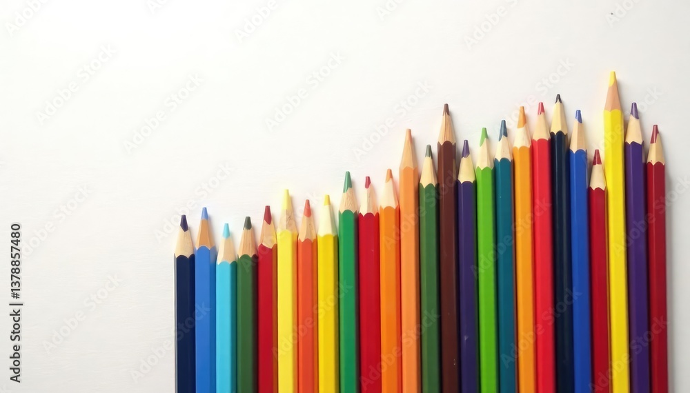 Collection of diverse colored pencils on pure white, drawing, creative tools Collection of diverse colored pencils on pure white, drawing, creative tools