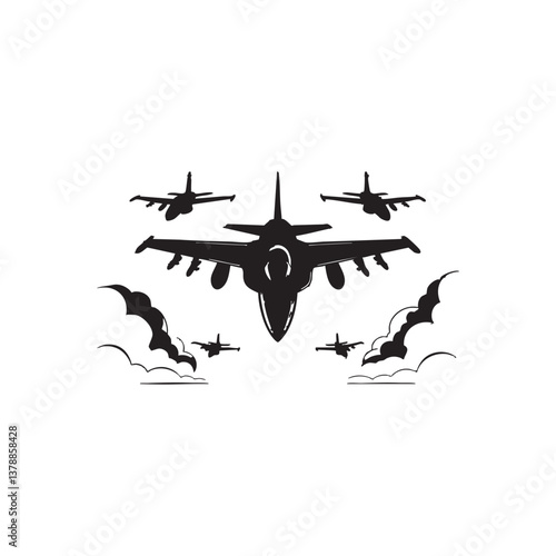 Military Aircraft Stealth Squadron Silhouette Vector Formation